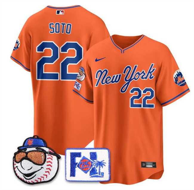 Men's New York Mets #22 Juan Soto Orange 2025 Spring Training Stitched Baseball Jersey Men's New York Mets #22 Juan Soto Orange 2025 Spring Training Stitched Baseball Jersey